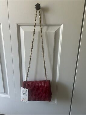 Zara Quilted Red Crossbody with Gold Chain Strap